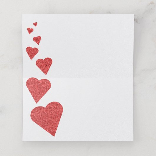 Rode Glitter Heart Place Card/Escort Kaart Plaatskaartje (Binnenkant ongevouwen)