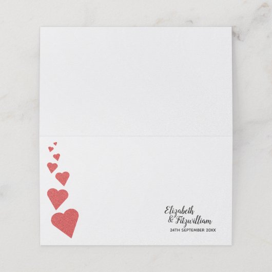 Rode Glitter Heart Place Card/Escort Kaart Plaatskaartje (Buitenkant ongevouwen)