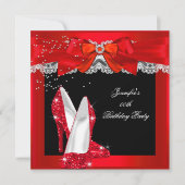 Rode glitter High Hiel Shoe Birthday Party Kaart (Voorkant)