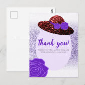 Rode glitter hoed paarse lavendel Dank je Briefkaart (Voorkant / Achterkant)