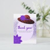 Rode glitter hoed paarse lavendel Dank je Briefkaart (Staand voorkant)