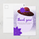 Rode glitter hoed paarse lavendel Dank je Briefkaart (Voorkant / Achterkant)