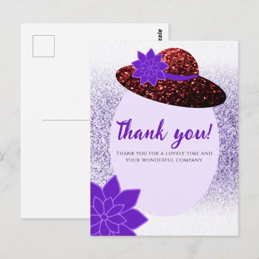 Rode glitter hoed paarse lavendel Dank je Briefkaart (Voorkant / Achterkant)