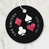 Rode Glitter Kaart Suits Bruiloft Datum en Naam Bedankjes Labels (Voorkant)