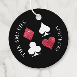 Rode Glitter Kaart Suits Bruiloft Datum en Naam Bedankjes Labels