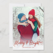 Rode glitter-kalligrafie Foto Merry en Bright Kaart (Voorkant)