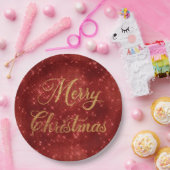 Rode glitter kerst papieren bordje (Feest)