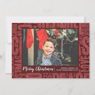 Rode Glitter Kerst Woorden Vakantie Fotokaart Feestdagenkaart