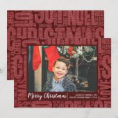 Rode Glitter Kerst Woorden Vakantiefoto Kaart (Voorkant / Achterkant)