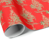 Rode glitter kerstboom cadeaupapier (Rol Hoek)