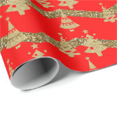 Rode glitter kerstboom cadeaupapier (Rol Hoek)