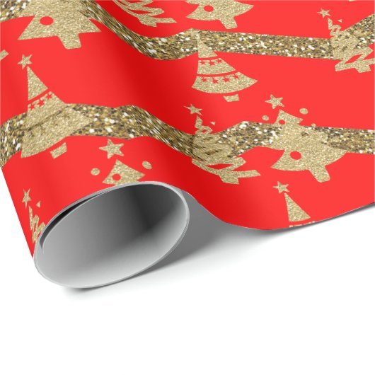 Rode glitter kerstboom cadeaupapier (Rol Hoek)