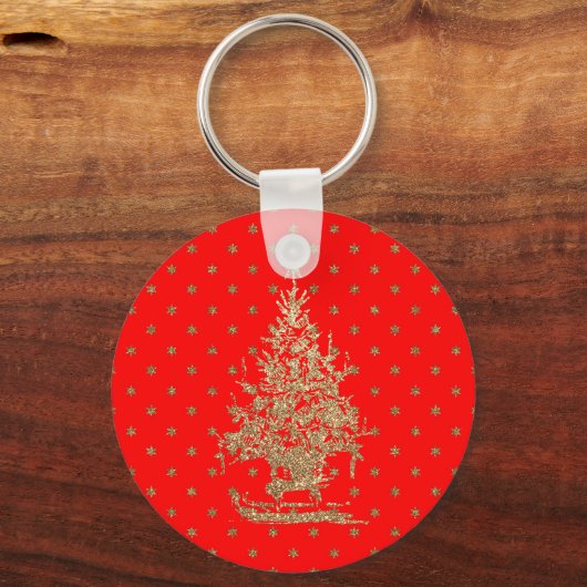 Rode glitter kerstboom sleutelhanger (Voorkant)