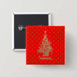Rode glitter kerstboom vierkante button 5,1 cm