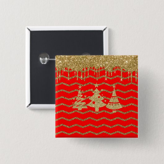 Rode glitter kerstboom vierkante button 5,1 cm (Voorkant /achterkant)