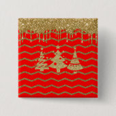 Rode glitter kerstboom vierkante button 5,1 cm (Voorkant)