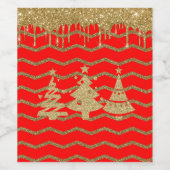 Rode glitter kerstboom wijn etiket (Enkel label)