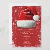 Rode Glitter Kerstman Hoed Kerstfeest Kaart (Voorkant)