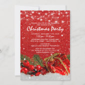 Rode Glitter Kerstvakantie Eetfeest Kaart (Voorkant)