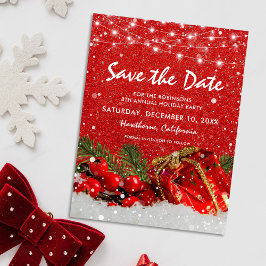 Rode Glitter Kerstvakantie Feest Save the Date Aankondigingskaart