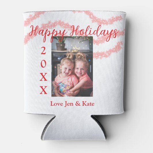 Rode glitter kinder prettige feestdagen familiefot blikjeskoeler (Voorkant)