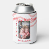 Rode glitter kinder prettige feestdagen familiefot blikjeskoeler (Blikje Achterkant)