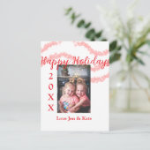 Rode glitter kinder prettige feestdagen familiefot briefkaart (Staand voorkant)