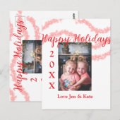 Rode glitter kinder prettige feestdagen familiefot briefkaart (Voorkant / Achterkant)