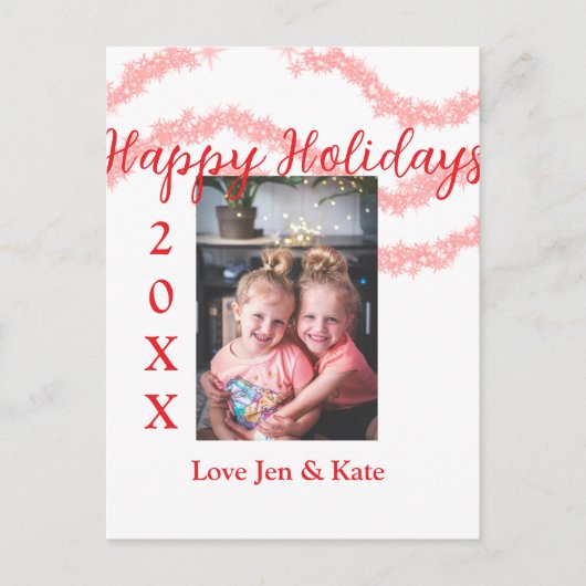 Rode glitter kinder prettige feestdagen familiefot briefkaart (Voorkant)