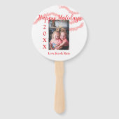 Rode glitter kinder prettige feestdagen familiefot handwaaier (Achterkant)