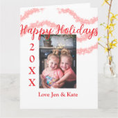 Rode glitter kinder prettige feestdagen familiefot kaart (Gele Bloem)