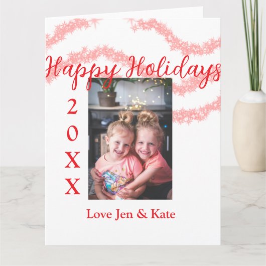 Rode glitter kinder prettige feestdagen familiefot kaart (Voorkant)