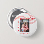 Rode glitter kinder prettige feestdagen familiefot ronde button 5,7 cm (Voorkant /achterkant)