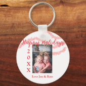 Rode glitter kinder prettige feestdagen familiefot sleutelhanger (Achterkant)