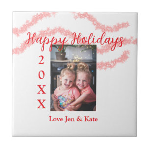 Rode glitter kinder prettige feestdagen familiefot tegeltje