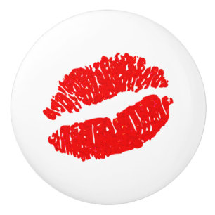 Rode Glitter Kiss Lips Chic Dresser Lade Kabinet Keramische Knop
