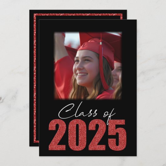 Rode Glitter Klasse van 2025 Foto Aankondiging (Voorkant / Achterkant)