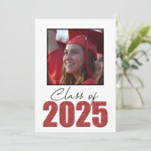 Rode Glitter Klasse van 2025 Foto Open Huis Kaart (Staand voorkant)