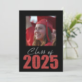 Rode Glitter Klasse van 2025 Foto Open Huis Kaart (Staand voorkant)
