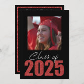 Rode Glitter Klasse van 2025 Foto Open Huis Kaart (Voorkant / Achterkant)