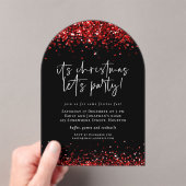 Rode glitter laat kerstfeest zwart acryl acryl uitnodigingen (Insitu (Draagbaar))