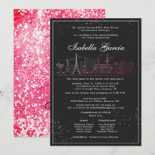 Rode Glitter Las Vegas Quinceañera Verjaardag Kaart