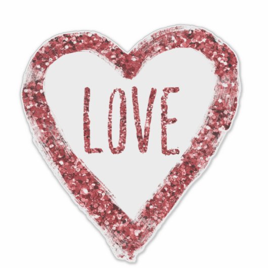 Rode glitter liefde hart sticker (Voorkant)