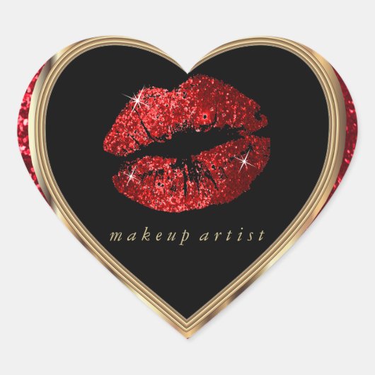 Rode Glitter Liefde Lippen en Gouden Lettertype Hart Sticker (Voorkant)