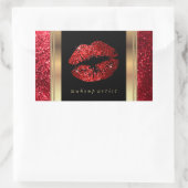Rode Glitter Lippen en Elegante Gouden Accenten Rechthoekige Sticker (Tas)