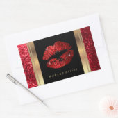 Rode Glitter Lippen en Elegante Gouden Accenten Rechthoekige Sticker (Envelop)