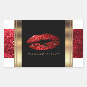 Rode Glitter Lippen en Elegante Gouden Accenten Rechthoekige Sticker
