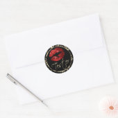 Rode Glitter Lippen op Zwart & Licht Goud Marmer Ronde Sticker (Envelop)