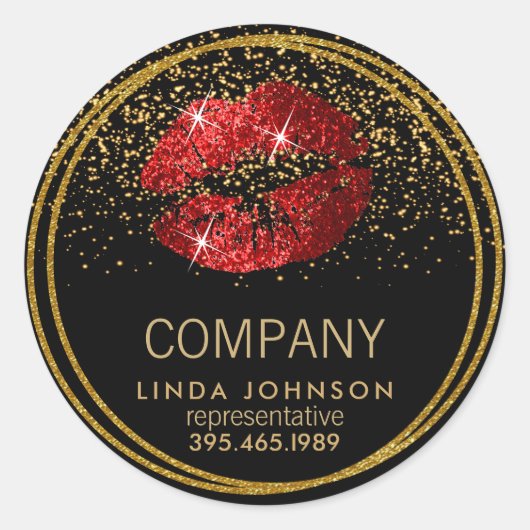 Rode Glitter Lippen - Vertegenwoordiger Ronde Sticker (Voorkant)