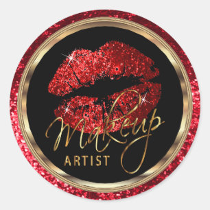 Rode Glitter Lips Make-up Artiest Ronde Sticker